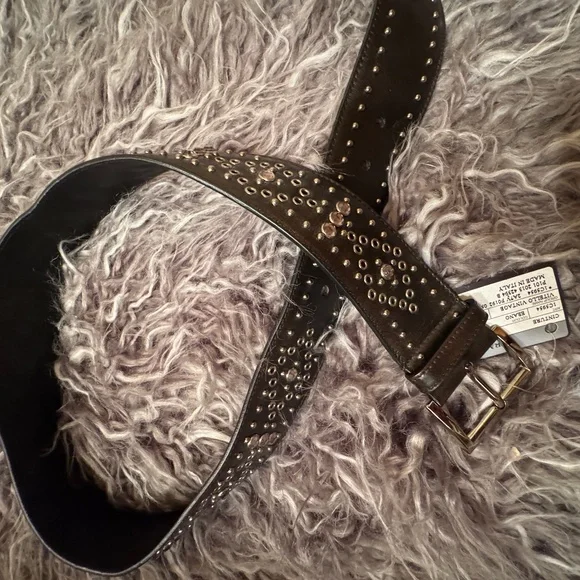 Prada Black Leather Studded Belt-NWT - Picture 1 of 4